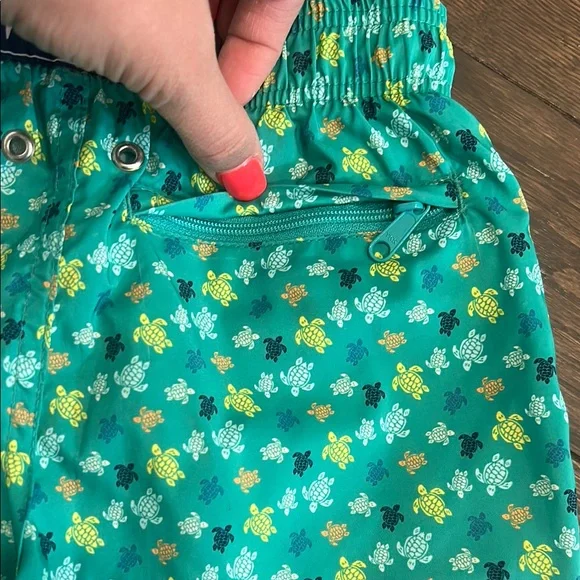 Vilebrequin Kids Swim Trunks - Teal with Yellow and White Turtles